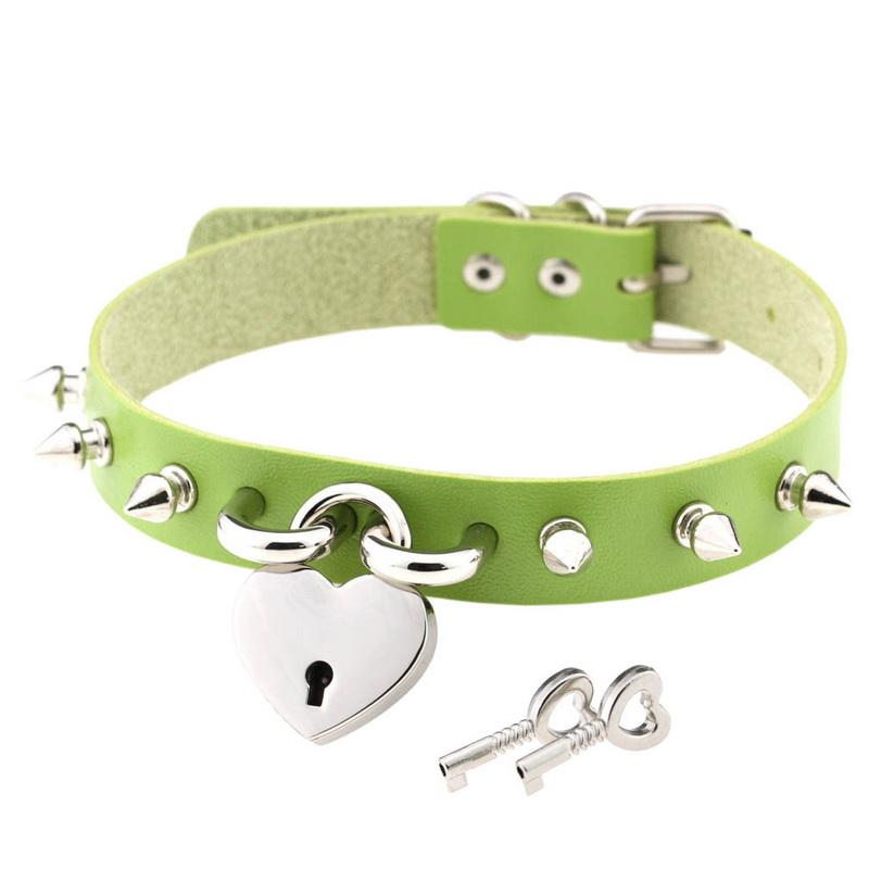 Ожерелье-колье с воротником, открывающееся сердце любовника, замок с замком, подвески из искусственной кожи, панк, готическая Лолита, воротник, ожерелья, готические украшения, Валентина, пара