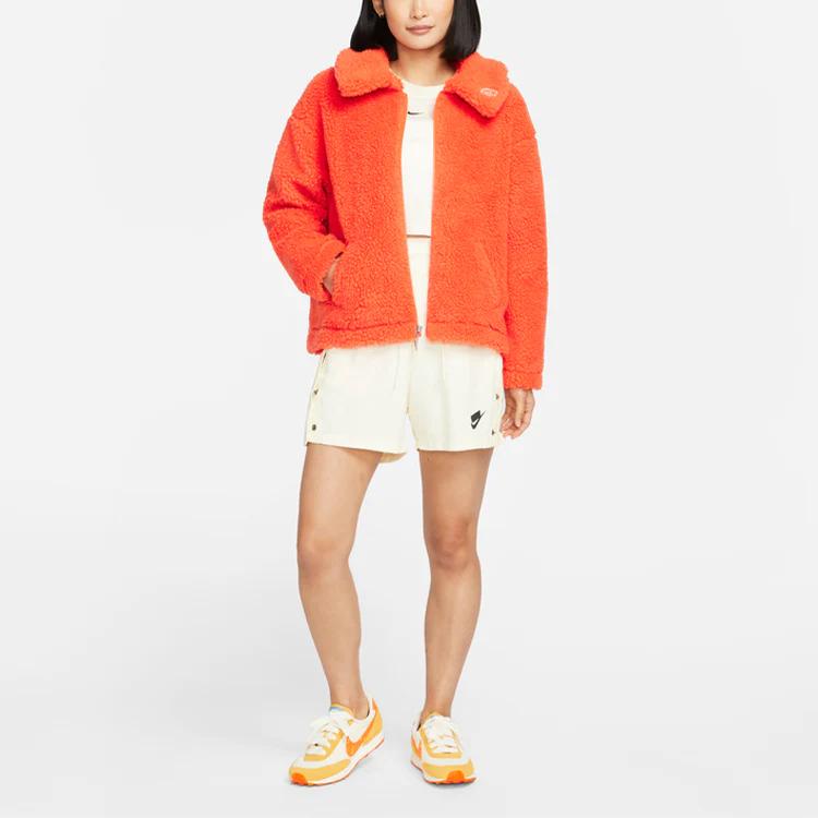 Nike CNY Женская куртка из искусственного мутона однотонная с отложным воротником Оранжевая DQ5366-817
