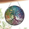 Glass Pattern Tree of Life Stained Suncatcher Four Seasons Theme Window Wall Hanging Ornament Glass Panel Decor Gift for Mom