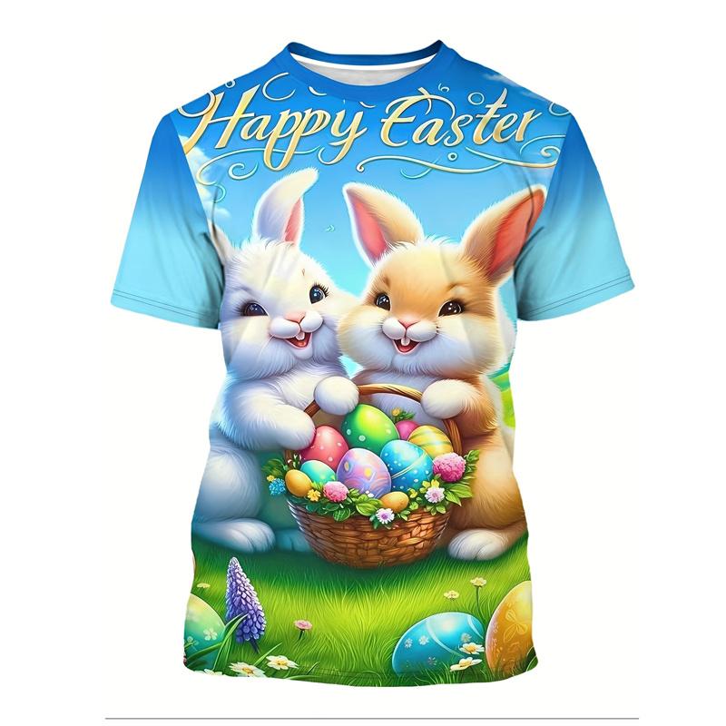 Fashion 3D Printed Rabbit T-shirt Men's Animal Pattern T-shirt Round Neck T-shirt Summer Street Wear Short Sleeved T-shirt Top