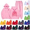 Unisex Long Sleeved Casual Pocket Drawstring Hooded Sweatshirt And Pants Set