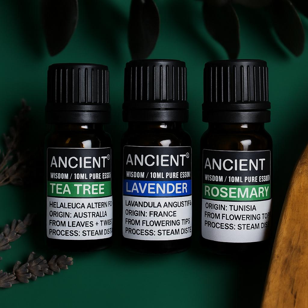 Set of Lavender, Tea Tree & Rosemary Essential Oils – 10ml Each