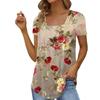 Women's Fashion Casual Square Neck Floral Print Short Sleeve T-Shirt Top