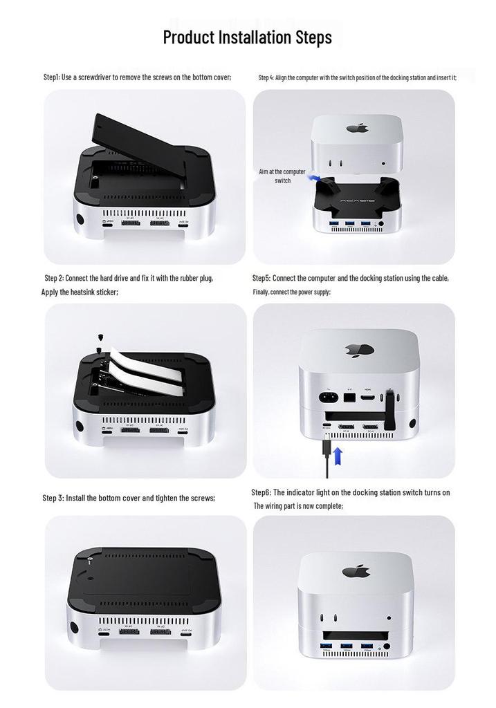 Док-станция для Mac Mini M1/M2 Pro со слотом для M.2 SSD, расширением USB, слотами для SD/TF-карт