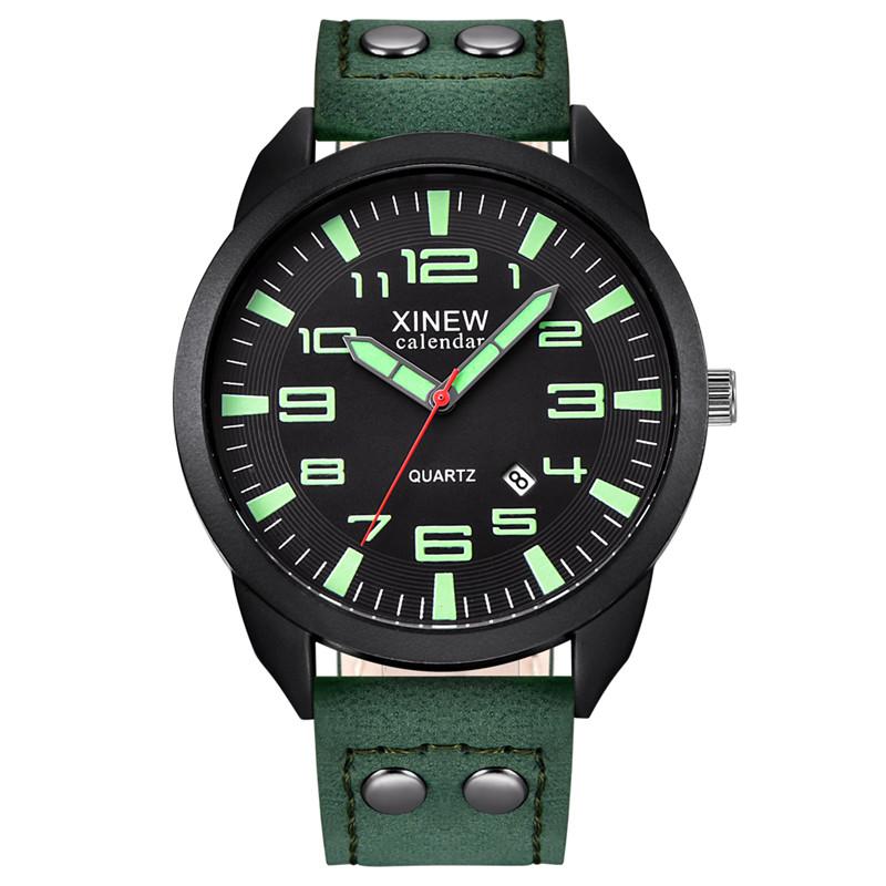 Montre Homme XINEW Brand Men Watches Black Students Casual Leather Band Sports Date Quartz Wrist Watch Relogios Masculinos