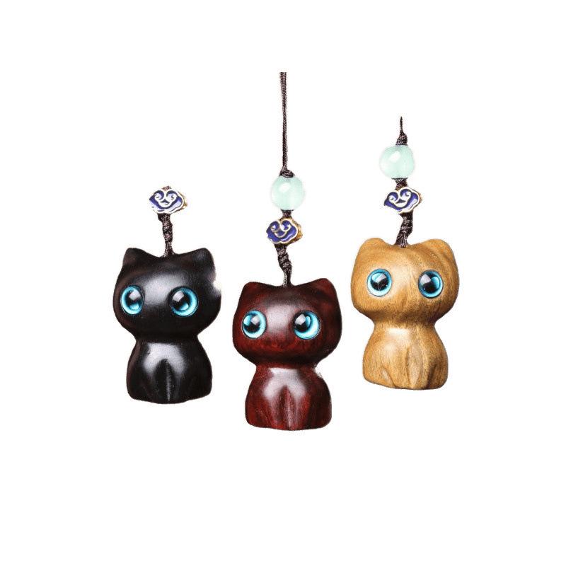 Cat Cartoon Red Sandalwood Phone Charm Pendant - Kitten Accessories Gift Ornament