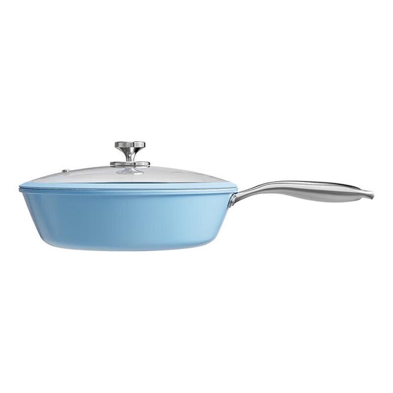 26cm Haze Blue Ceramic Non-stick Wok with Lid