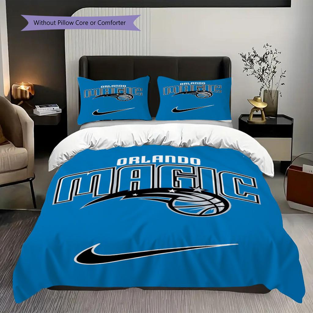 Magic Basketball Team Logo Three-piece set(1 * duvet cover + 2 * pillowcase, without core)Soft and comfortable Duvet cover and pillowcase