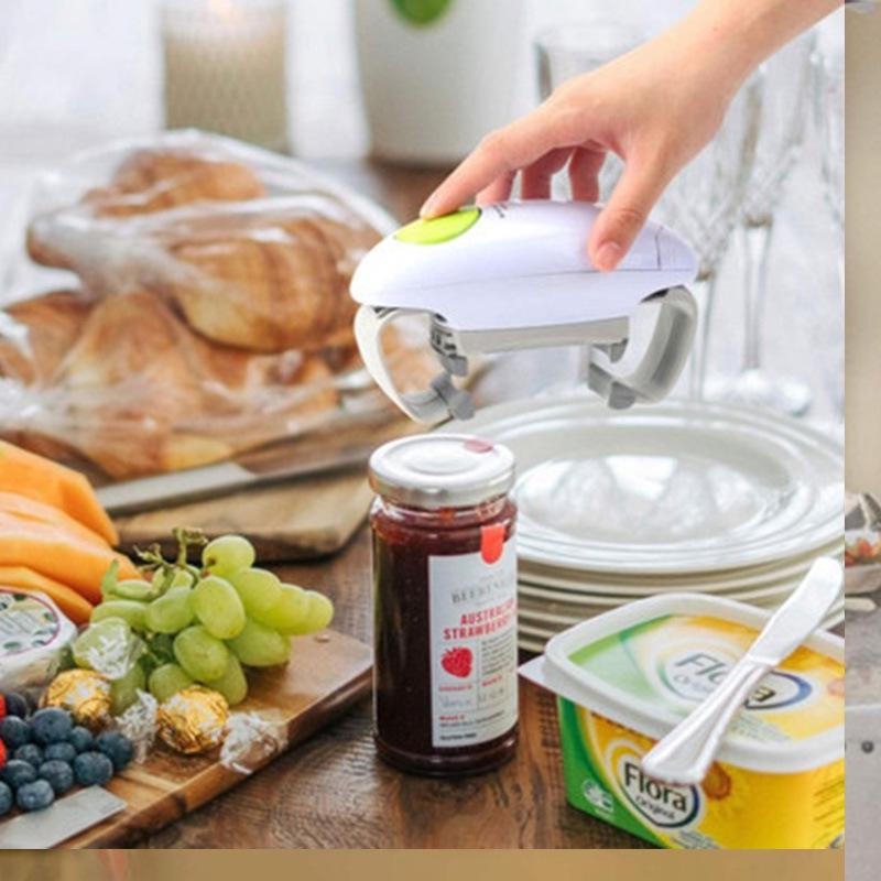 Electric Multi-Opener: Double-Ear Can & Bottle Opener with One-Button Automatic Silicone Grip.