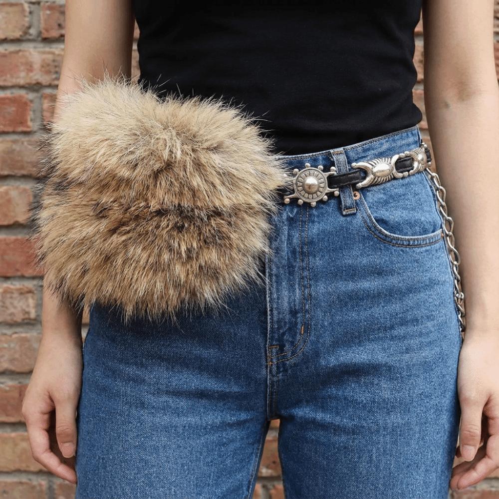 Faux Fur Leather Fur Belt Spicy Girl Style Y2K Waistband Personality Furry Waistband Female/Girls