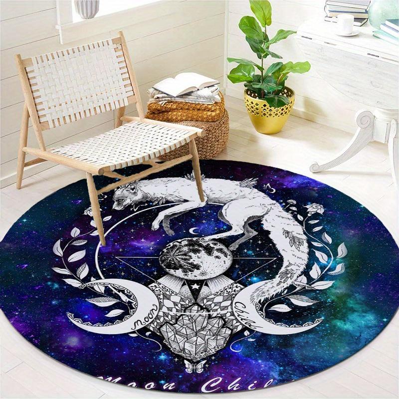 S Golden Wolf Round Rug Nonslip Area Rug Office Chair Mat Carpet For Living Room Bedroom Home Decor
