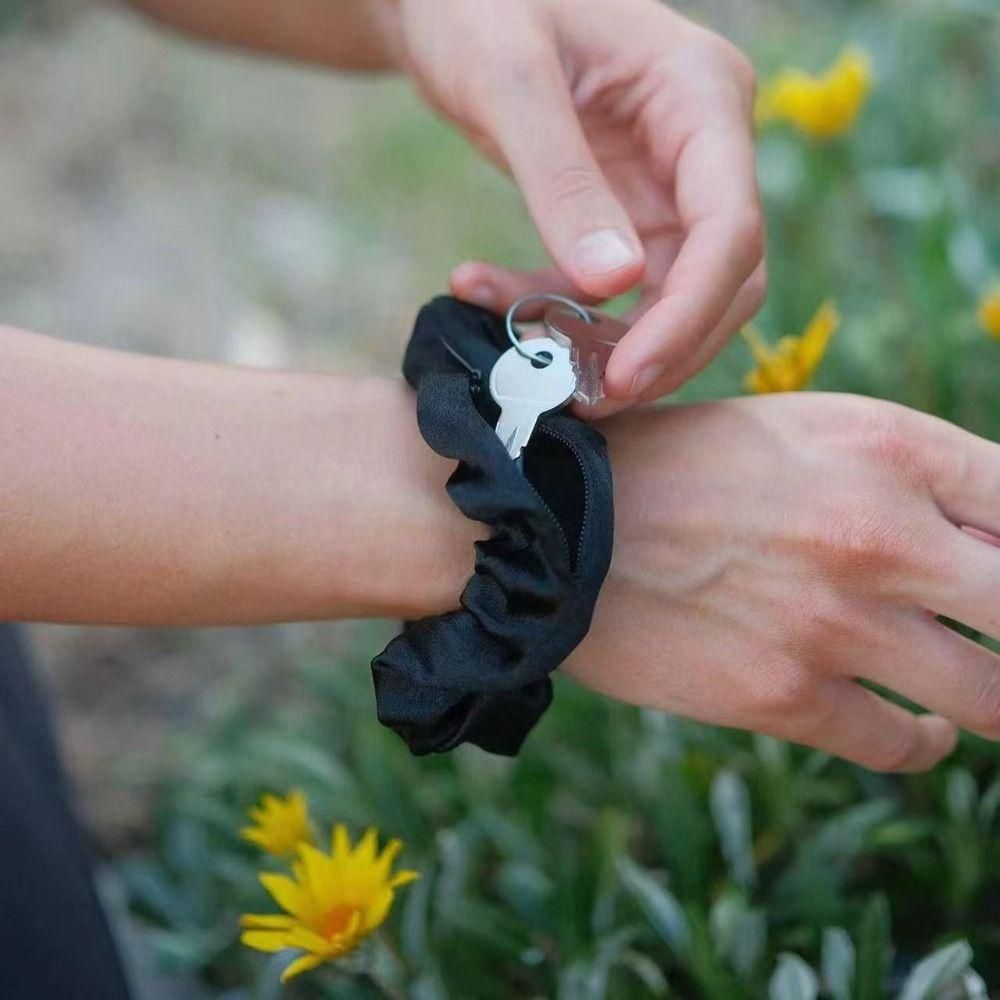 Secret Pocket Scrunchie with Zipper Storage Case Hidden Closure Rubber Band Hide Money Key Cash