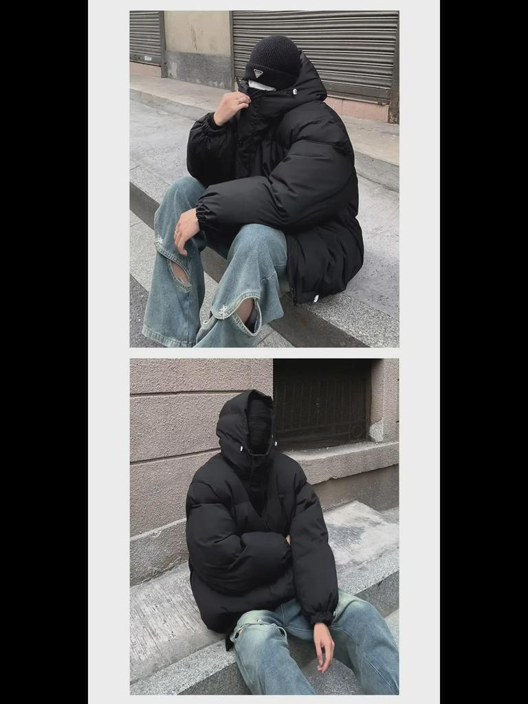 Trendy American-Style Winter Quilted Hooded Cotton Jacket for Men and Women - Windproof, Casual, All-Match Coat.