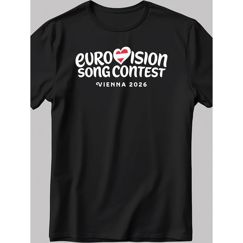 Original Tops Men' Eurovision 2026 T-Shirt - Austria Song Contest Logo Print Crew Neck Short Sleeve Tee, Casual Fan Merchandise for Vienna Event