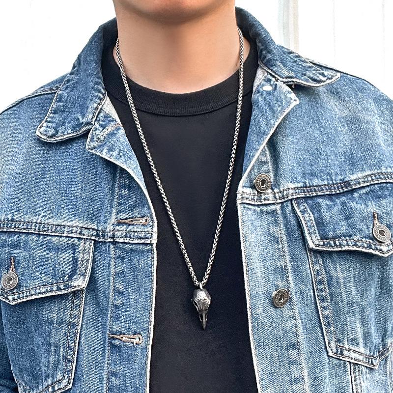 Черное ожерелье с вороном, Мужской скандинавский трендовый кулон, Винтажный универсальный хип-хоп