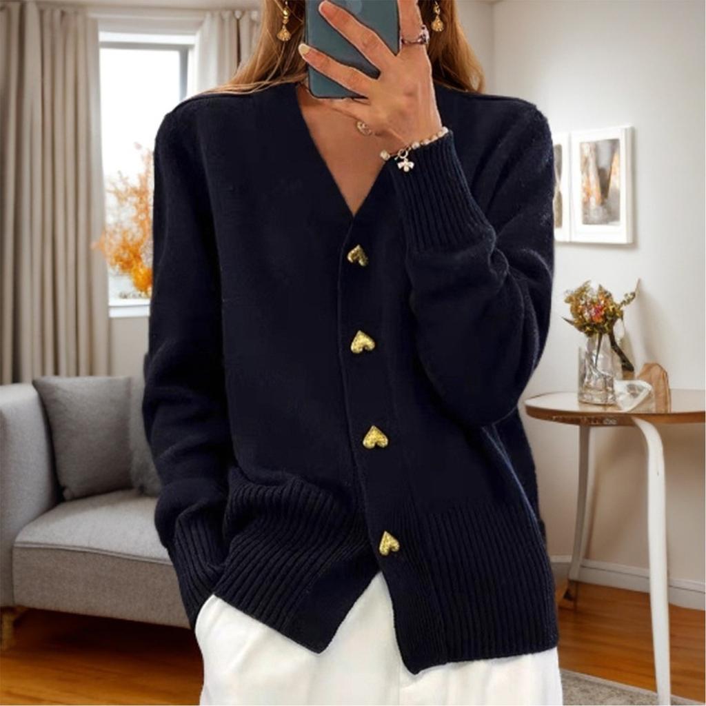 Women's Fashion Solid Color Long Sleeve V-Neck Knit Cardigan Button Sweater Jacket