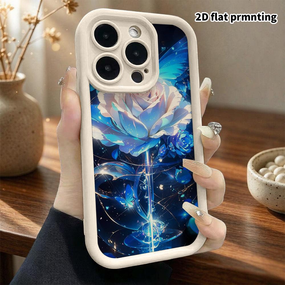 Phone Case: 2D flat design suitable for iPhone 18 17 16 15 14 13 Pro stepped protective case, rose and butterfly, Christmas and Halloween holiday gift