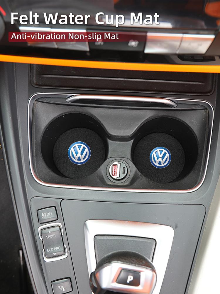 DOG1 2PCS Car Felt Material Coasters Water Cup Holder Mat Trimmmable For VW Scirocco Jetta Beetle B5 Passat Polo Tiguan Sharan Touran