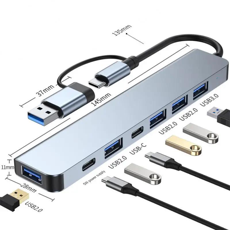 USB C Hub 7 Ports Multi USB Splitter Type C Dock Station USB 3.0 2.0 PD Adapter for Xiaomi MacBook Pro Plug and Play Support U Disk Keyboard Mouse