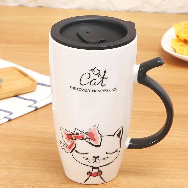 Кружка для пары Милая керамическая кружка для кота Кофе с крышкой Кружки большой емкости с изображением животных Креативная посуда для напитков Кофе Чай Новинка Подарки Молочная кружка