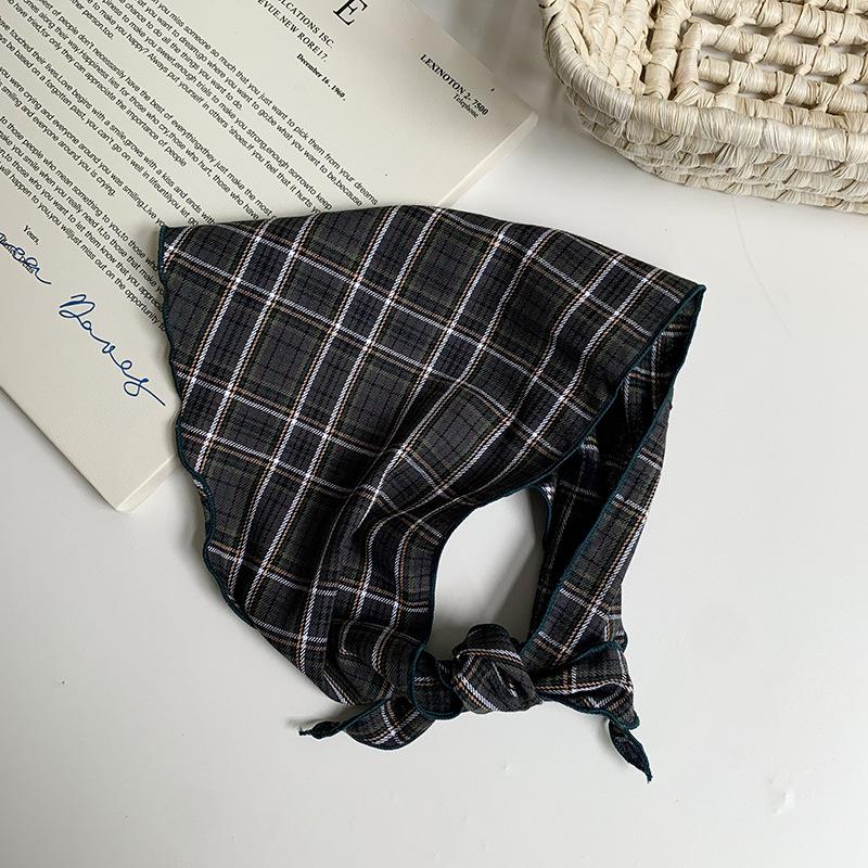 Клетчатый треугольный шарф шарф женский весенне-летний универсальный ретро шаль шарф защита шеи маленький шарф головной платок повязка на голову аксессуары для волос