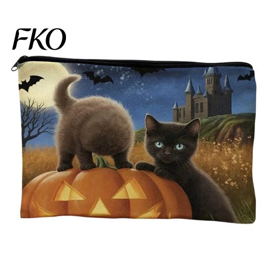 Ghost Design Storage Bag Bag, with Halloween Pattern Printed, Smooth Zipper Thick Fabric Canvas Makeup Large Capacity Travel Cosmetic Pouch