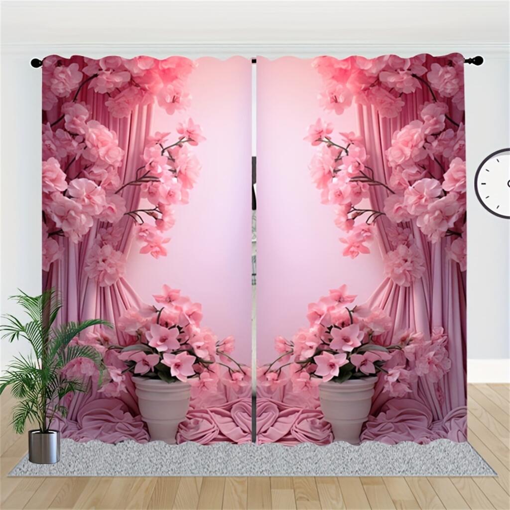 Шторы с принтом в виде розовой вишни Романтичные цветы 3D шторы Теплые декоративные шторы для комнаты девочки, комплект из двух штук