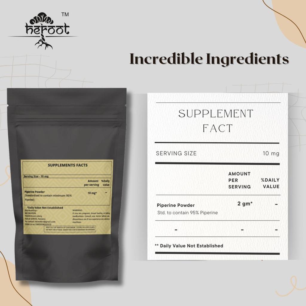 Heroot Piperine 95% Extract Powder | Black Pepper Derived Ingredient