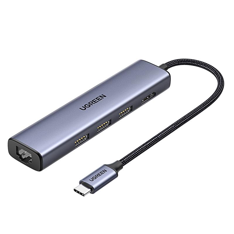 Ugreen Многопортовый USB-C адаптер 5-в-1 с HDMI 4K 60 Гц и Gigabit Ethernet
