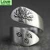 Vintage 925 Silver Drawing Craft Three Leaves Tree Of Life Open Ring Gift Jewelry Ring Wholesale