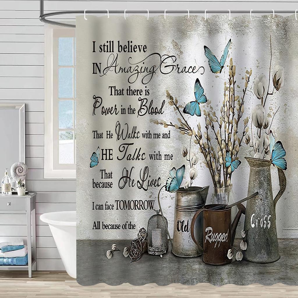 Водонепроницаемая штора для ванной, цифровая печать, растение, ваза, занавеска для душа, без пробивки, перегородка для туалета, ткань для душа