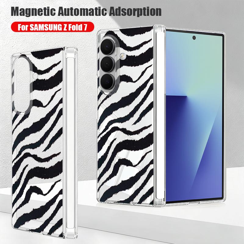 Магнитный чехол для телефона для Samsung Galaxy Z Fold 7 6 5 Fold7 Fold6 Fold5 5G, противоударный, с леопардовым принтом, прозрачная жесткая крышка