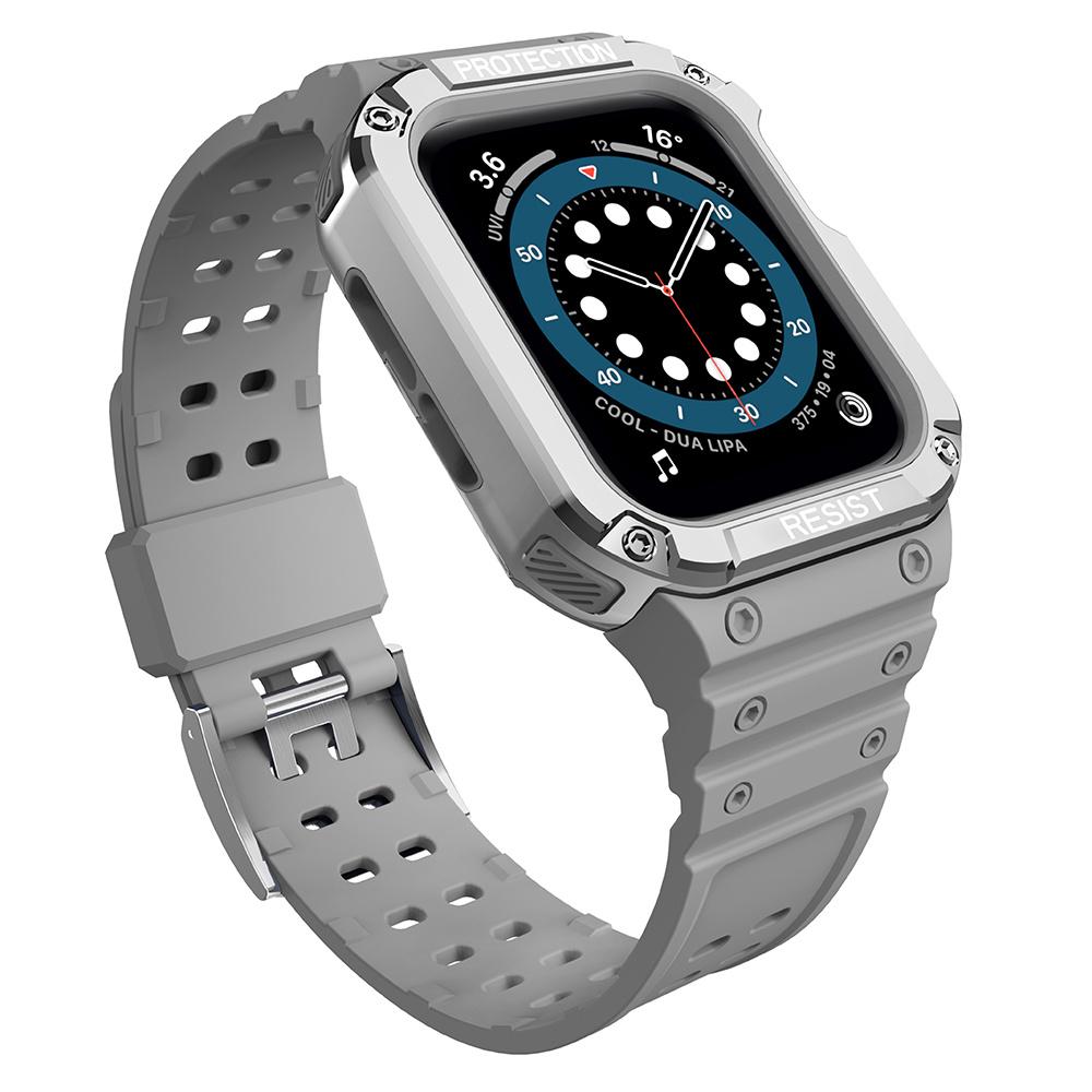 Rugged Apple Watch Case & Band - Compatible with Series 7/6/5/4/3/2/SE (41/40/38mm) - Gray/Silver