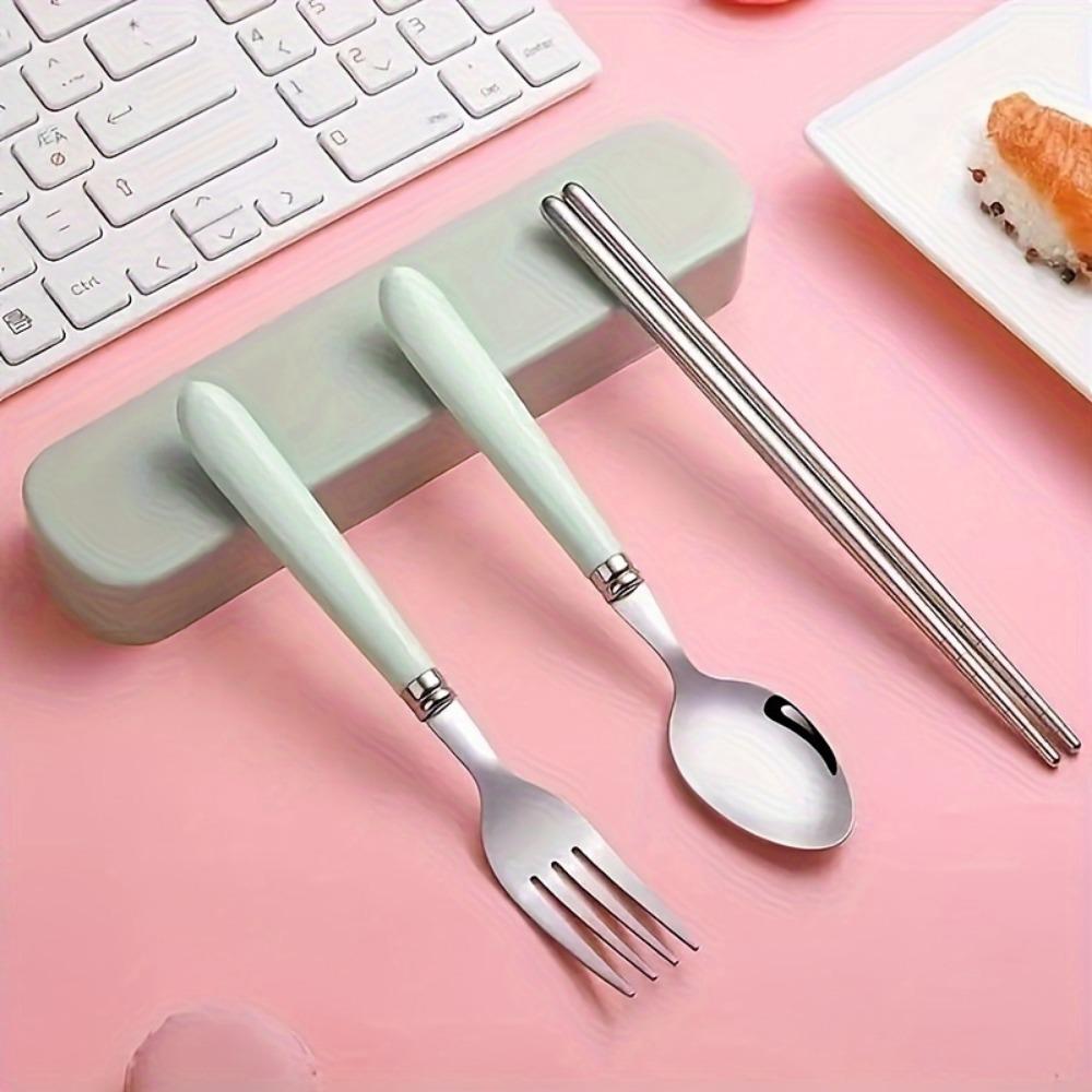 1 комплект столовых приборов из нержавеющей стали, полированная отделка, переносные столовые приборы с футляром для хранения для пикника, кемпинга, повседневного использования - прочные и компактные