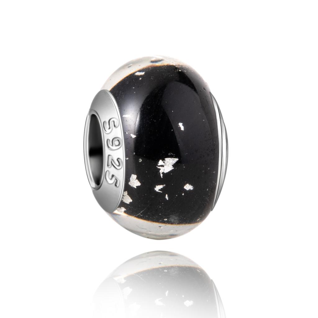 Муранское стекло Серия стерлинговое серебро 925 пробы Медный павлин синий и лепесток цветка Вращается Шарм Подходит для браслета Женские изящные циркониевые аксессуары