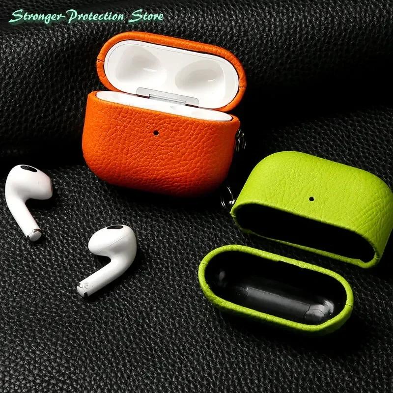 Натуральная кожа для чехла AirPods Pro 3 AirPods Pro 2 Airpods 4 Airpods 3 чехол Личи Узор Коровья кожа С пряжкой