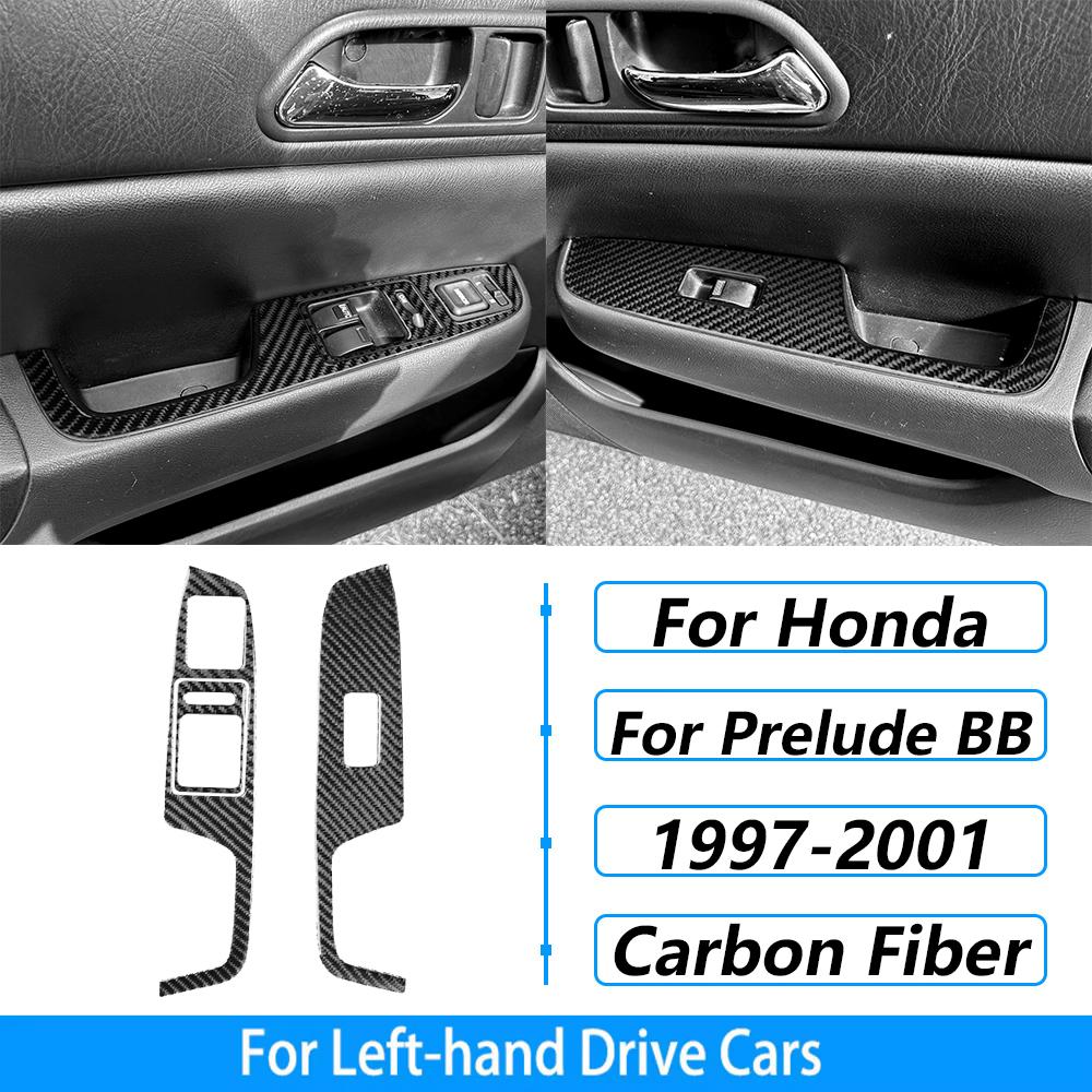 For Honda Prelude BB 5th Gen 1997 1998 1999 2000 2001 Carbon Fiber Gear Shift Window Lift Panel Cover Set Car Interior Sticker