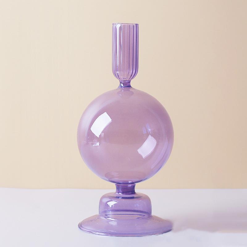 Розово-фиолетовая ваза-подсвечник Романтическая ваза для цветов Простой стеклянный подсвечник Поделки