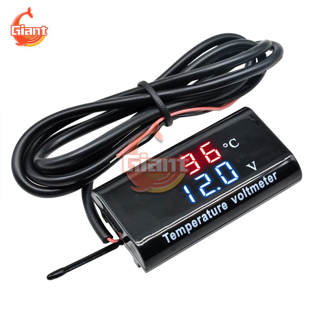 DC 12V Digital Temperature Voltmeter Meter IPX6 Waterproof for Boat Motorcycle 0.28 inch LED Display Volt Voltage Meter Tester