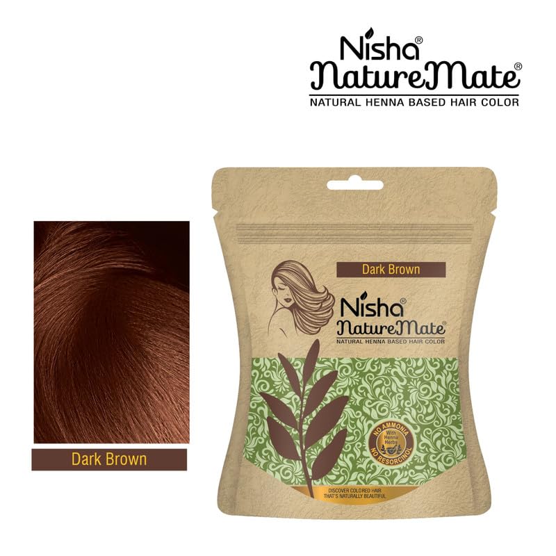 Порошок хны Nisha Nature Mate для темных волос, цвет темно-коричневый, 45 г, упаковка из 2 штук, стойкий травяной краситель без аммиака