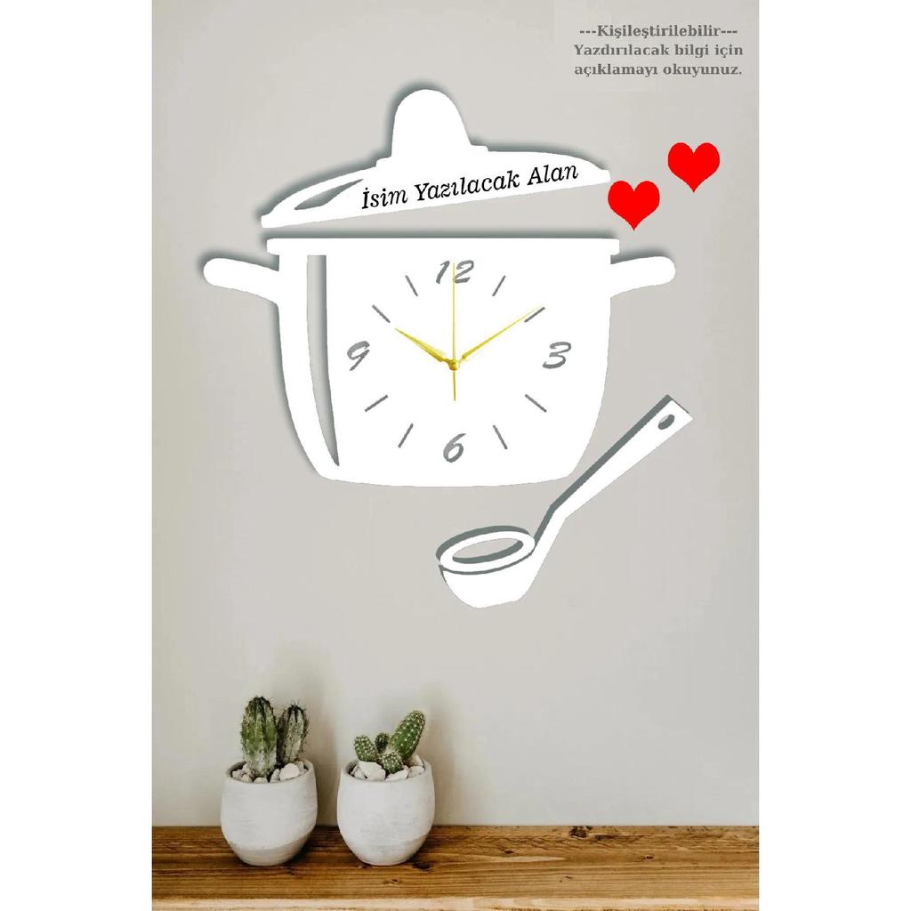 Kitchen Wall Clock With Pot Cover Model - Names Can Be Written - Wooden Kitchen Clock