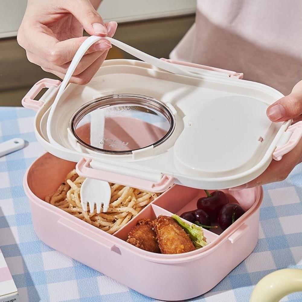 Sealed 3 grids Lunch Box Fresh Keeping Picnic Box Lunch Box with fork spoon  Outdoor Activities