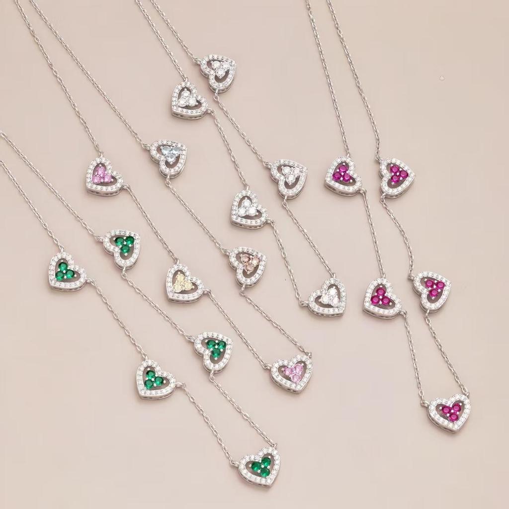 Genuine Sterling Silver Heart Necklace Cubic Zirconia Adjustable Chain Jewelry Gift for Women Valentine's Day Anniversary