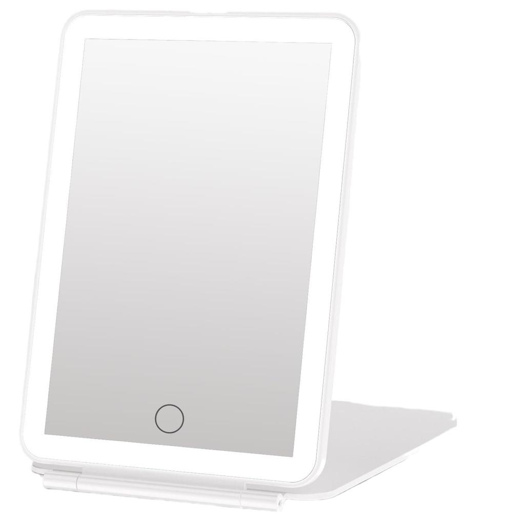 Портативное светодиодное зеркало для макияжа с трехцветной подсветкой, сенсорным управлением и плавной регулировкой яркости