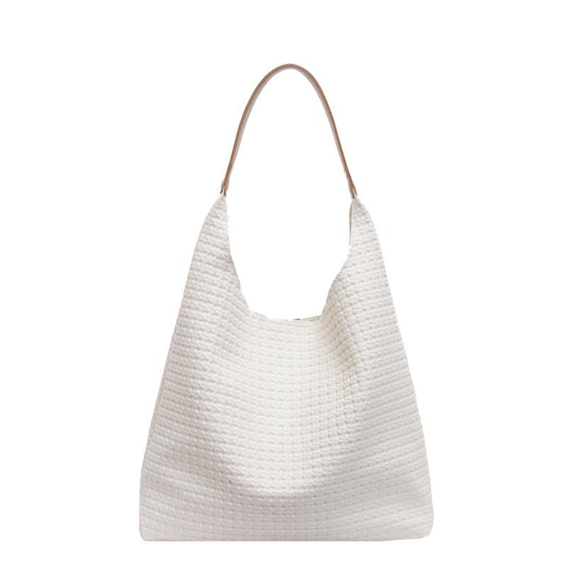 Simple Color Solid Large Capacity Women Casual Woven Tote Bag For Commuting