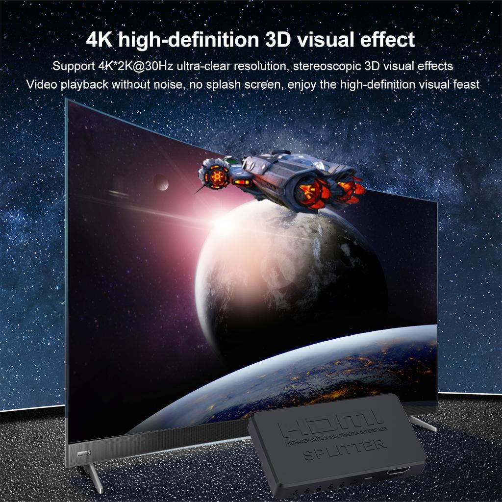 4K 2K HDMI Splitter 1 in 4 out 4x1 HDMI Switch HDMI-compatible Adapter HD 1080P Video Switcher for Xbox PS4 DVD HDTV PC Laptop