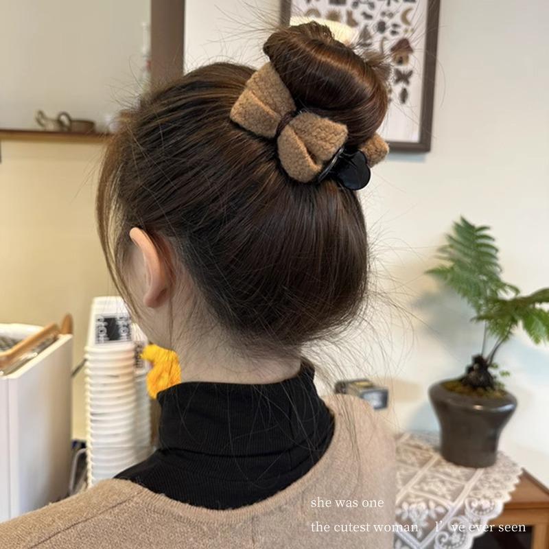 New Knitted Hairpin Female Milk Curry Sweet Casual All-match Bow Hairpin Hair Pans Hair Ball Hair Accessories