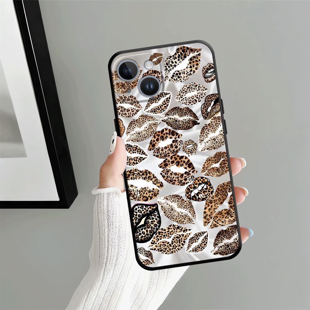 Чехол для телефона Funda для Apple iPhone 17 Pro Max 15 Pro 7 8 11 16 14 12 XR XS MAX Air 13 Леопардовый принт Арт с отпечатками губ