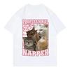Cute Sleepy Cat Professional Napper Graphic T Shirt Unisex Unisex Y2k Hip Hop Streetwear Funny Kitten Print Black Short Sleeve Tee
