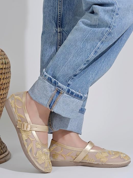 Shoetopia Женские вышитые туфли-балетки Мягкие удобные лоферы с регулируемым ремешком | Традиционный цветочный дизайн для повседневной и этнической обуви